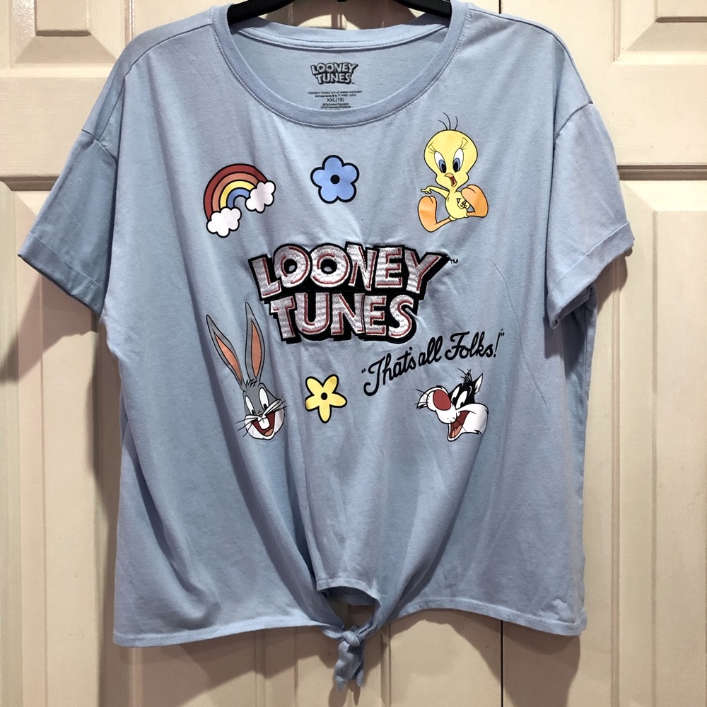 Looney Tunes Tweety That’s All Folks Graphic T-Shirt Front Tie Size XXL